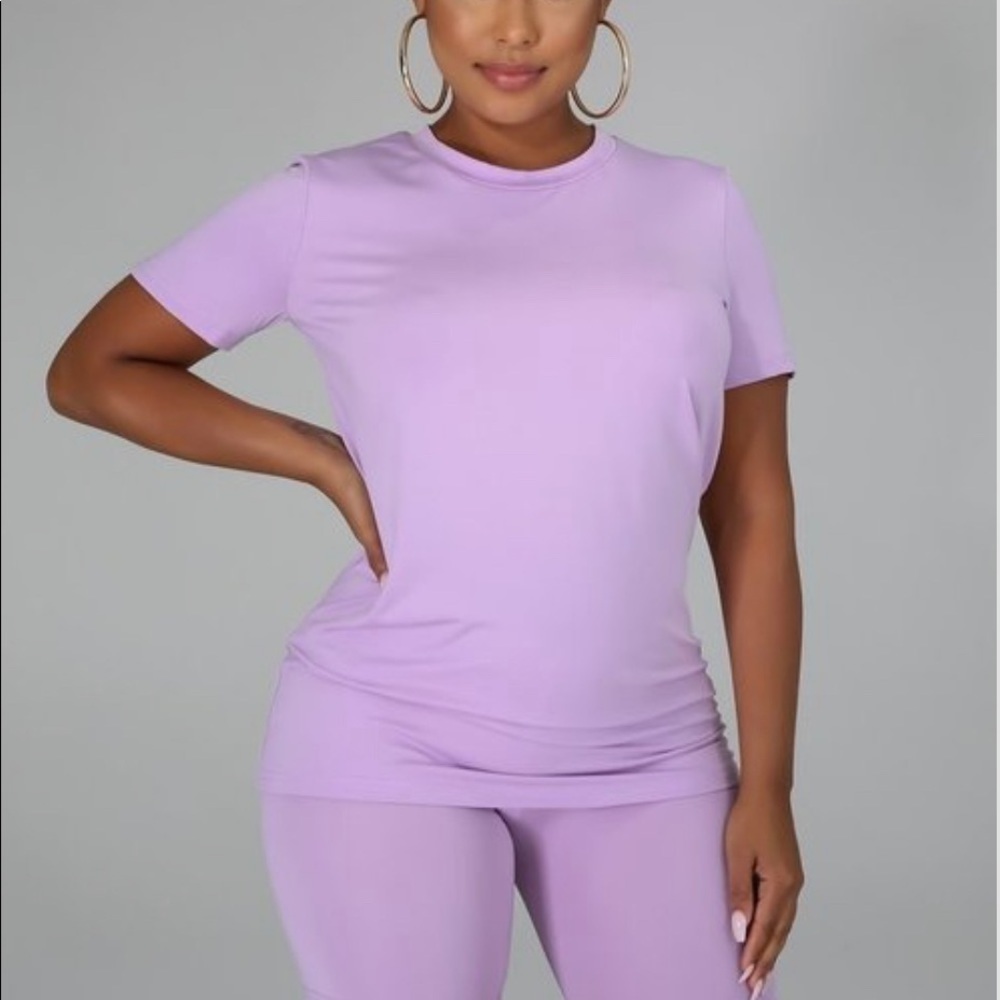 Lavender Two Piece Outfits for Women Short Sleeve High Waisted Biker Shorts Set